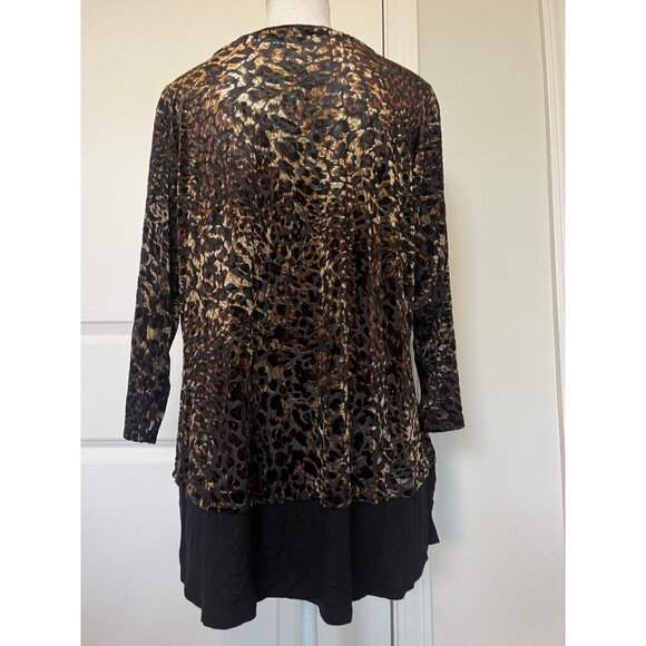 Leopard Print Sheer Tunic Top Size XL Soft Stretch Hem Flow Shiny Animal Comfort - Picture 2 of 6